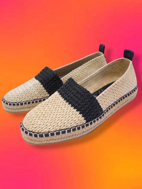 ZARA Woven Combination Rattan Flat Slip On Round Toe Neutral Espadrilles 37/6.5